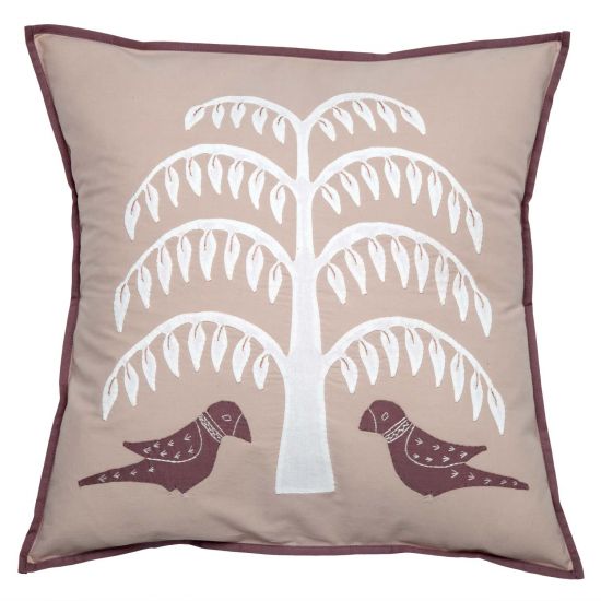 Indian Fir Tree Applique Pillow Cover - Taupe/White
